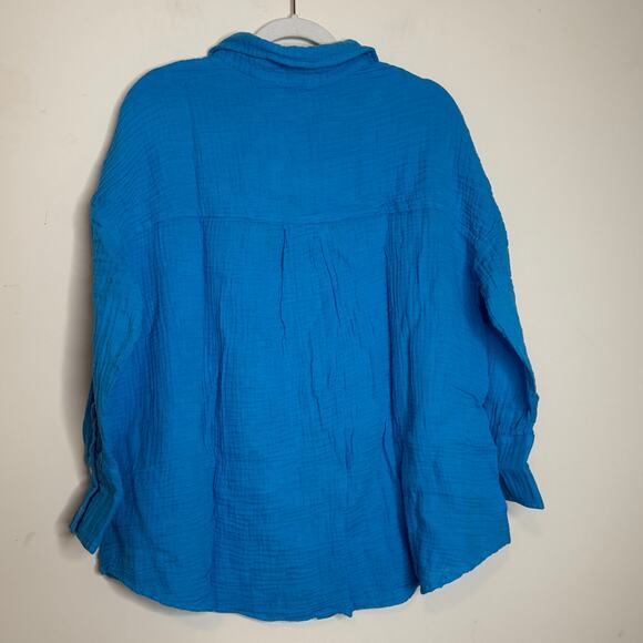 Felicite Drop Shoulder Size 2 Small NWT Blue Button-Up Collared Long Sleeve Top - Picture 5 of 8